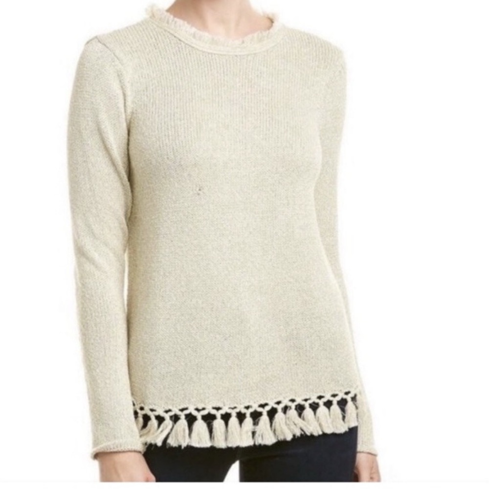 J McLaughlin Fringe Metallic Crew Neck Alpaca Wool Blend Sweater
